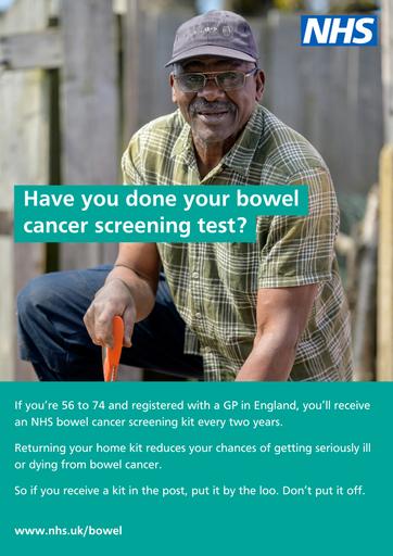 Bowel cancer posters middle age man