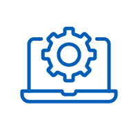 Icon: Outline of open laptop with cog symbol displayed on the screen