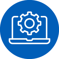 Icon: Outline of open laptop with cog symbol displayed on the screen