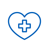 Icon: Outline of heart shape with medical cross symbol in the centre