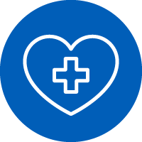 Icon: Outline of heart shape with medical cross symbol in the centre