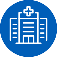 Icon: Outline of hospital building with medical cross symbol