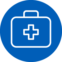 Icon: Outline of medical bag with cross symbol