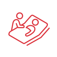 Icon displaying person in bed with visitor or healthcare professional