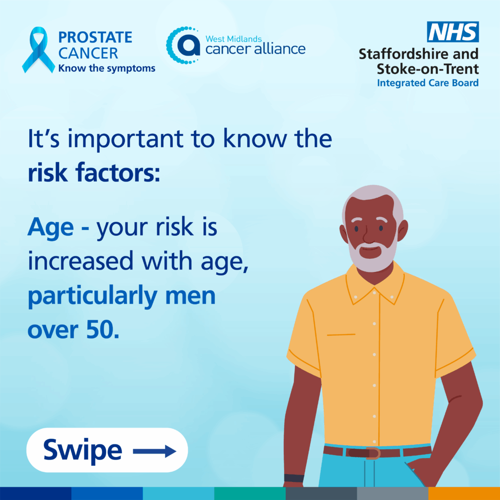 Know the risk factors: your risk is increased with age, particularly men over 50. 
