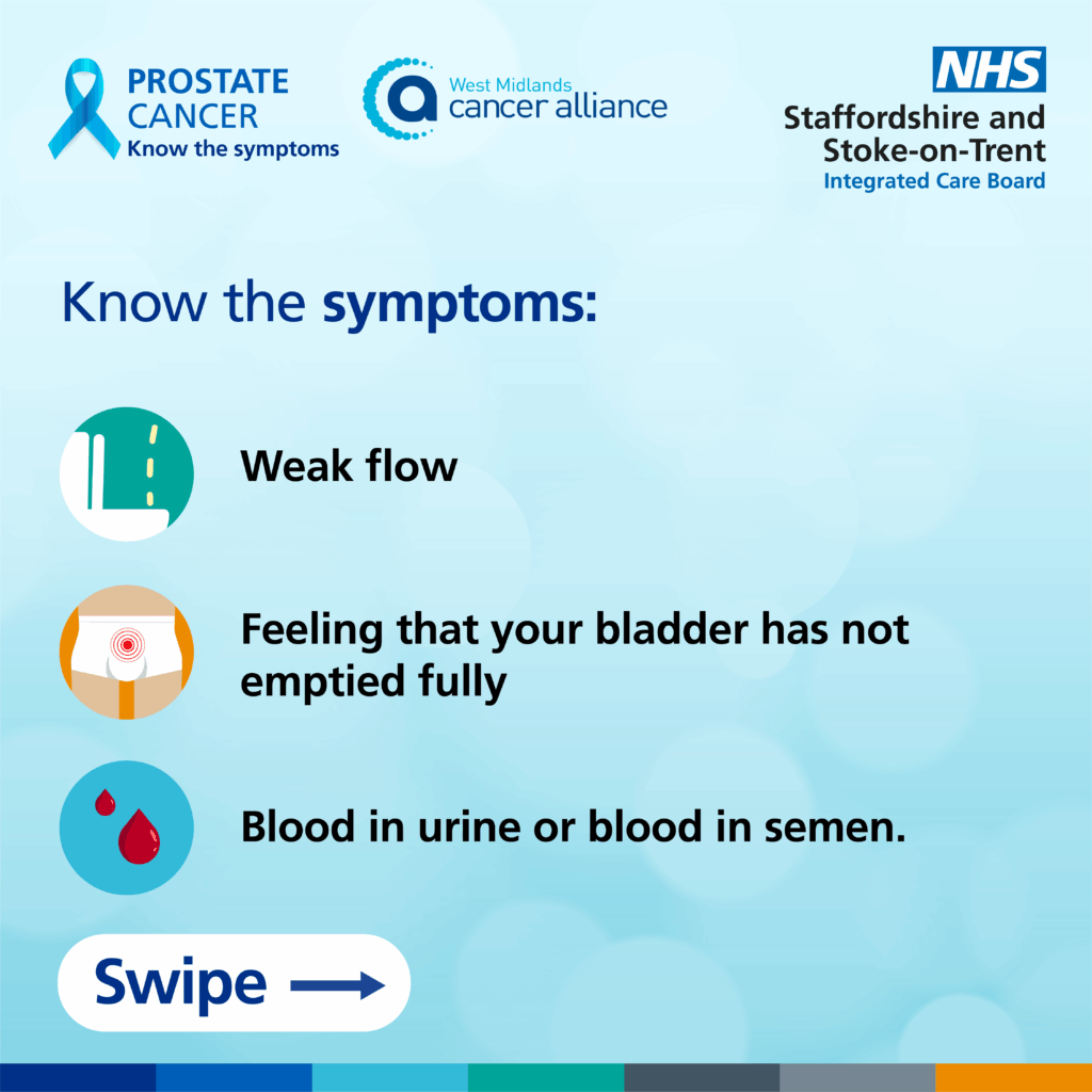 Know the symptoms: 
1. Weak flow
2. Feeling that your bladder has not emptied fully
3. Blood in urine or blood in semen
